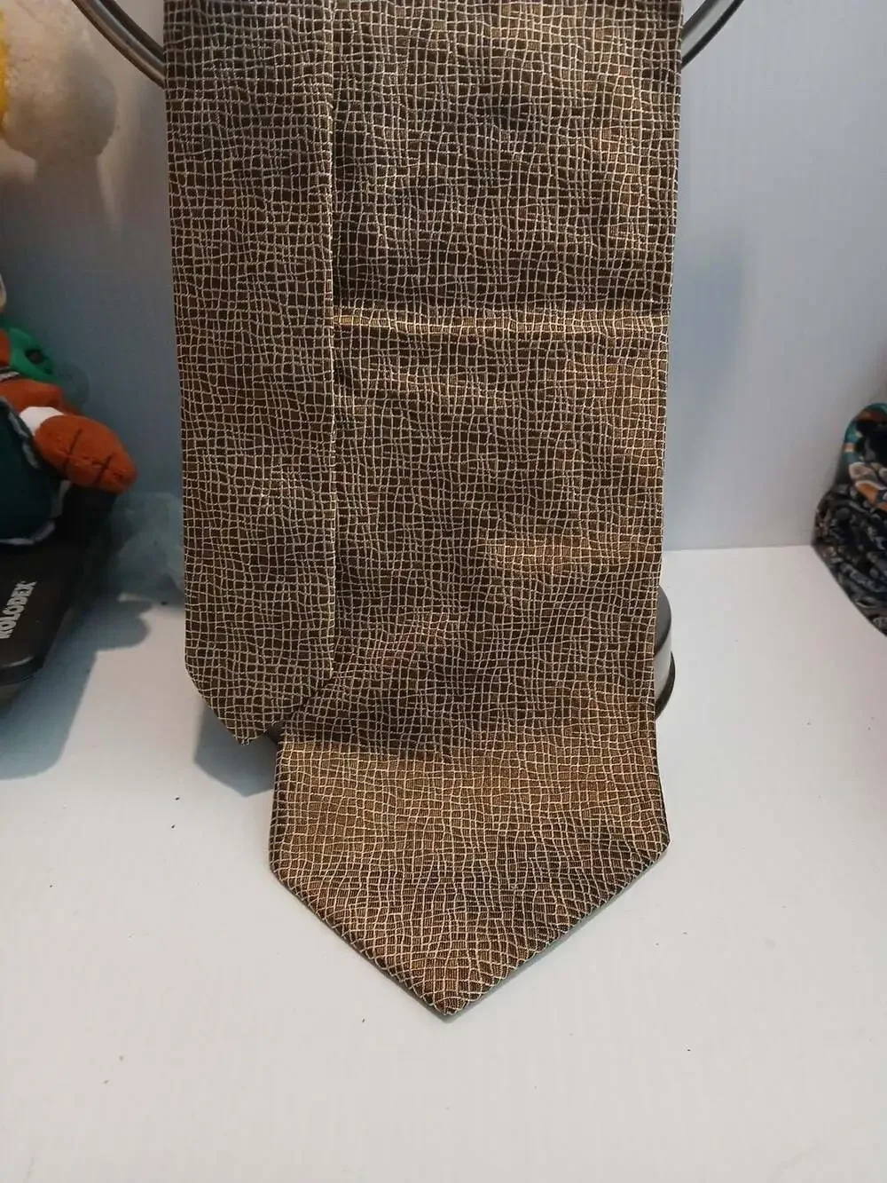 Verri Men's Brown Geometric Texture Grid 100% Silk Necktie Made in Italy